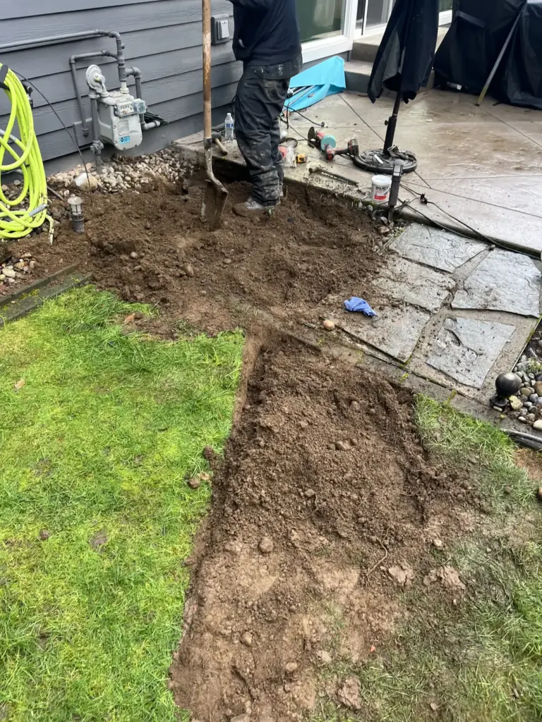 Excavation work in a backyard