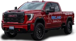 Red GMC truck with logo